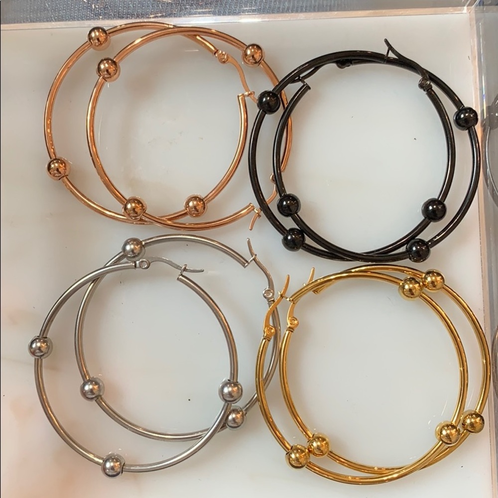 Ball Hoop Earrings Black Gold Silver & Rose Gold